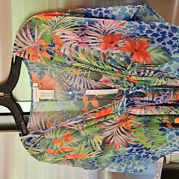 💕BLEU ROD BEATTIE💕 Chiffon Cover-Up Caftan ~ Tropical Flight Print Small S NWT - Picture 7 of 12